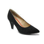Черни дамски обувки с висок ток, качествен еко-велур - всекидневни обувки за пролетта и лятото N 100013521