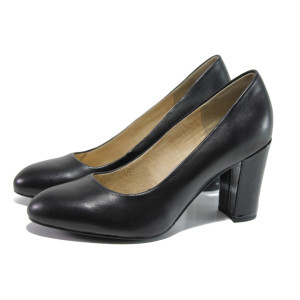 Черни дамски обувки с висок ток, естествена кожа - всекидневни обувки за пролетта и лятото N 100013522