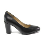 Черни дамски обувки с висок ток, естествена кожа - всекидневни обувки за пролетта и лятото N 100013522