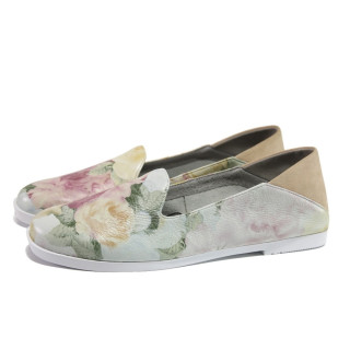 Бежови дамски обувки с равна подметка, естествена кожа - спортни обувки за пролетта и лятото N 100013525