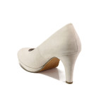 Анатомични бежови дамски обувки с висок ток, качествен еко-велур - всекидневни обувки за пролетта и лятото N 100013523