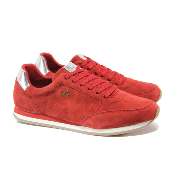 Червени дамски обувки с равна подметка, естествен велур - спортни обувки за пролетта и лятото N 100013519