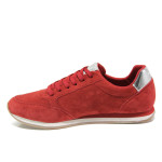 Червени дамски обувки с равна подметка, естествен велур - спортни обувки за пролетта и лятото N 100013519