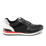 Черни дамски обувки с равна подметка, еко-кожа и текстилна материя - спортни обувки за пролетта и лятото N 100013518