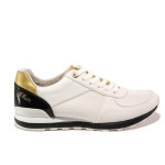 Бели дамски обувки с равна подметка, еко-кожа и текстилна материя - спортни обувки за пролетта и лятото N 100013517
