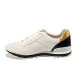 Бели дамски обувки с равна подметка, еко-кожа и текстилна материя - спортни обувки за пролетта и лятото N 100013517