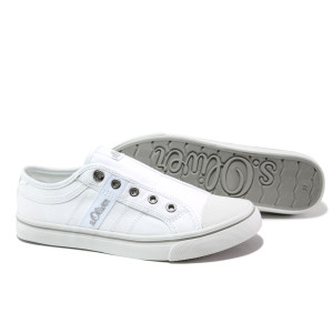 Бели дамски обувки с равна подметка, текстилна материя - спортни обувки за пролетта и лятото N 100013516