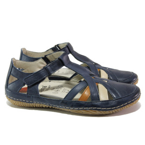 Анатомични тъмносини дамски обувки с равна подметка, естествена кожа - ежедневни обувки за пролетта и лятото N 100013526