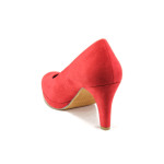 Анатомични червени дамски обувки с висок ток, качествен еко-велур - официални обувки за целогодишно ползване N 100013560