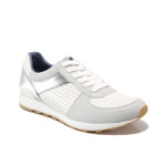 Сребристи дамски обувки с равна подметка, здрава еко-кожа - спортни обувки за пролетта и лятото N 100013579