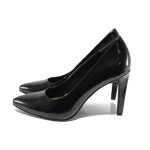 Черни дамски обувки с висок ток, лачена еко кожа - официални обувки за целогодишно ползване N 100013600