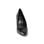 Черни дамски обувки с висок ток, лачена еко кожа - официални обувки за целогодишно ползване N 100013600
