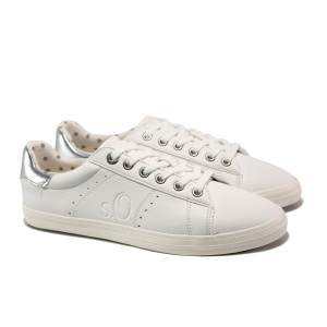 Бели дамски обувки с равна подметка, здрава еко-кожа - спортни обувки за пролетта и лятото N 100013596