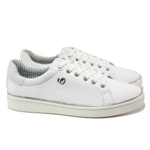 Бели дамски обувки с равна подметка, естествена кожа - спортни обувки за пролетта и лятото N 100013639