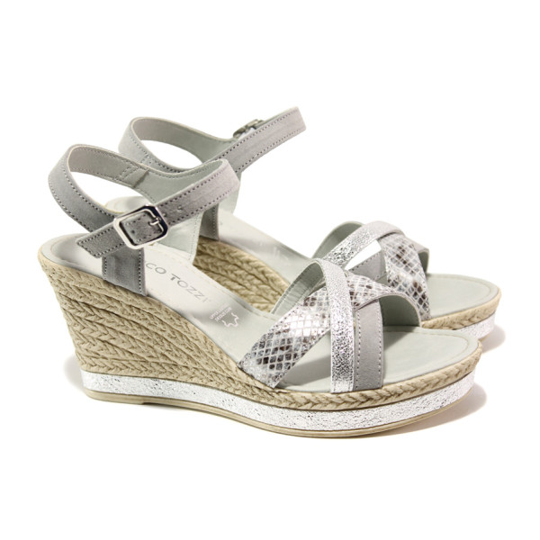 Сиви дамски сандали, естествена кожа - ежедневни обувки за пролетта и лятото N 100013691