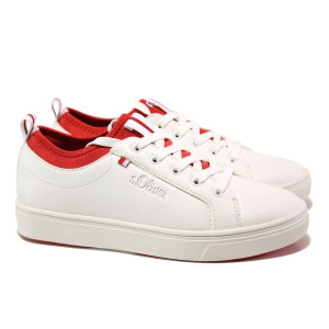 Бели дамски маратонки, здрава еко-кожа - спортни обувки за пролетта и лятото N 100013739