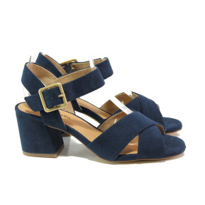 Тъмносини дамски сандали, качествен еко-велур - ежедневни обувки за пролетта и лятото N 100013827