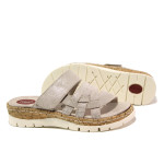 Бежови дамски чехли, естествен набук - ежедневни обувки за пролетта и лятото N 100013836
