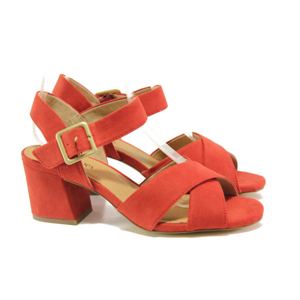 Червени дамски сандали, качествен еко-велур - ежедневни обувки за пролетта и лятото N 100013829