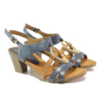 Тъмносини дамски сандали, естествена кожа - ежедневни обувки за пролетта и лятото N 100013840