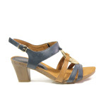 Тъмносини дамски сандали, естествена кожа - ежедневни обувки за пролетта и лятото N 100013840