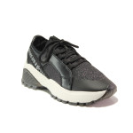 Черни дамски маратонки, еко-кожа и текстилна материя - спортни обувки за пролетта и лятото N 100013737