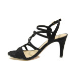 Черни дамски сандали, качествен еко-велур - елегантни обувки за пролетта и лятото N 100013831