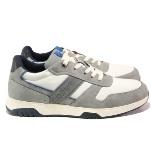 Бели мъжки спортни обувки, еко-кожа и текстилна материя - спортни обувки за пролетта и лятото N 100013749