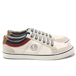 Бели мъжки спортни обувки, еко-кожа и текстилна материя - всекидневни обувки за пролетта и лятото N 100013745