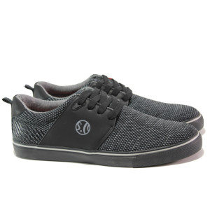 Черни мъжки спортни обувки, еко-кожа и текстилна материя - всекидневни обувки за пролетта и лятото N 100013743