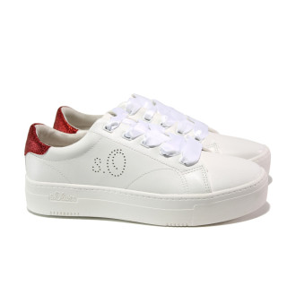 Бели дамски обувки с равна подметка, здрава еко-кожа - спортни обувки за пролетта и лятото N 100013795