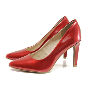 Червени дамски обувки с висок ток, лачена еко кожа - официални обувки за целогодишно ползване N 100013772