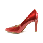 Червени дамски обувки с висок ток, лачена еко кожа - официални обувки за целогодишно ползване N 100013772