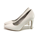 Бели дамски обувки с висок ток, лачена еко кожа - официални обувки за целогодишно ползване N 100013771