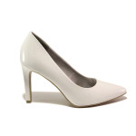 Бели дамски обувки с висок ток, лачена еко кожа - официални обувки за целогодишно ползване N 100013771