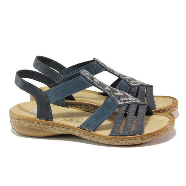 Сини дамски сандали, здрава еко-кожа - ежедневни обувки за пролетта и лятото N 100013860