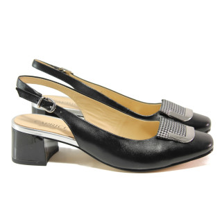 Черни дамски обувки със среден ток, естествена кожа - всекидневни обувки за пролетта и лятото N 100013786