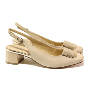 Бежови дамски обувки със среден ток, естествен набук - всекидневни обувки за пролетта и лятото N 100013785