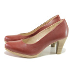 Винени дамски обувки с висок ток, естествена кожа - всекидневни обувки за пролетта и лятото N 100013789