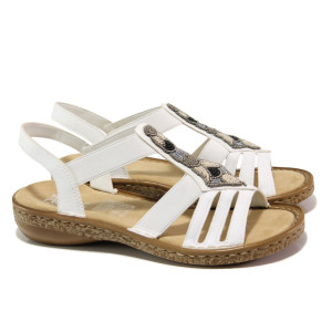 Бели дамски сандали, здрава еко-кожа - ежедневни обувки за пролетта и лятото N 100013847