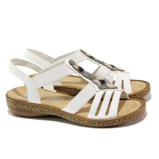 Бели дамски сандали, здрава еко-кожа - ежедневни обувки за пролетта и лятото N 100013847