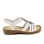 Бели дамски сандали, здрава еко-кожа - ежедневни обувки за пролетта и лятото N 100013847