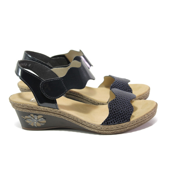 Тъмносини дамски сандали, здрава еко-кожа - ежедневни обувки за пролетта и лятото N 100013849