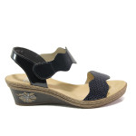 Тъмносини дамски сандали, здрава еко-кожа - ежедневни обувки за пролетта и лятото N 100013849