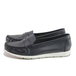 Анатомични тъмносини дамски мокасини, естествена кожа - всекидневни обувки за пролетта и лятото N 100013823