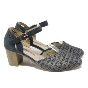 Тъмносини дамски обувки със среден ток, естествена кожа - ежедневни обувки за пролетта и лятото N 100013855