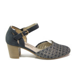 Тъмносини дамски обувки със среден ток, естествена кожа - ежедневни обувки за пролетта и лятото N 100013855