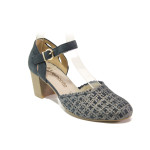 Тъмносини дамски обувки със среден ток, естествена кожа - ежедневни обувки за пролетта и лятото N 100013855