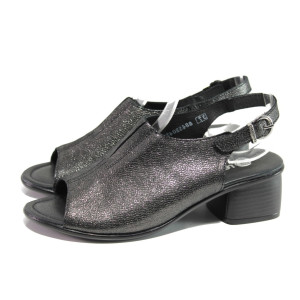 Черни дамски сандали, естествена кожа - ежедневни обувки за пролетта и лятото N 100013856