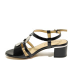 Черни дамски сандали, лачена естествена кожа - ежедневни обувки за пролетта и лятото N 100013863